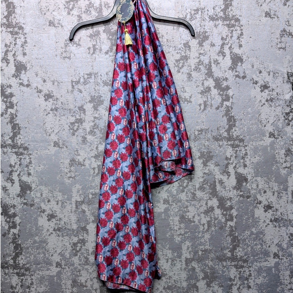 Bridgerton x Izzy & Liv Satin Scarf‎ Blue Pink Floral Teacup 35x70 NFLXSCARF NEW